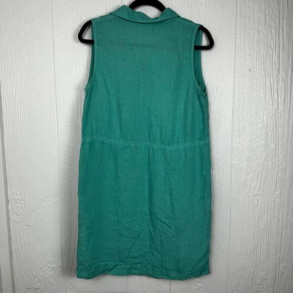 C&C California 100% Linen Dress Teal Green Preppy Size 4 Beachy Coastal - Picture 4 of 6